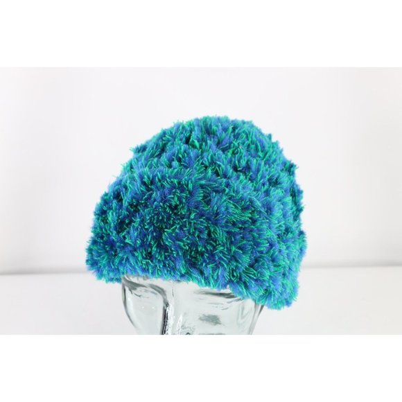 NOS Vintage 90s Streetwear Textured Fuzzy Shag Beanie Hat Cap Green Womens OSFA main image 5